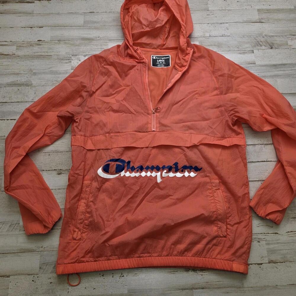 Champion Jacket Womens LG Anorak Packable Windbreaker Half Zip Pink Lightweight